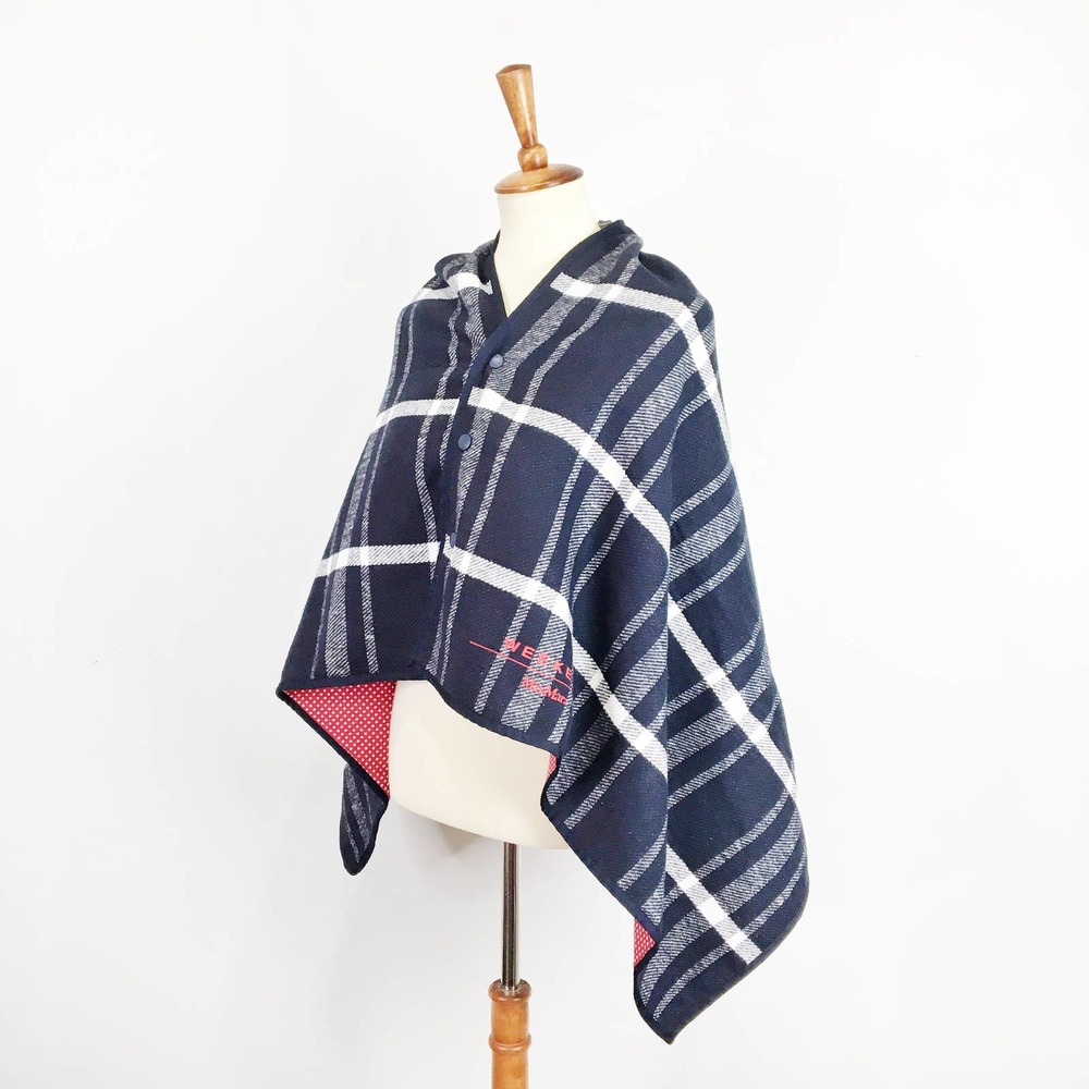 NWT MaxMara Weekend Navy blue plaid red polka dot convertible shawl blanket OS